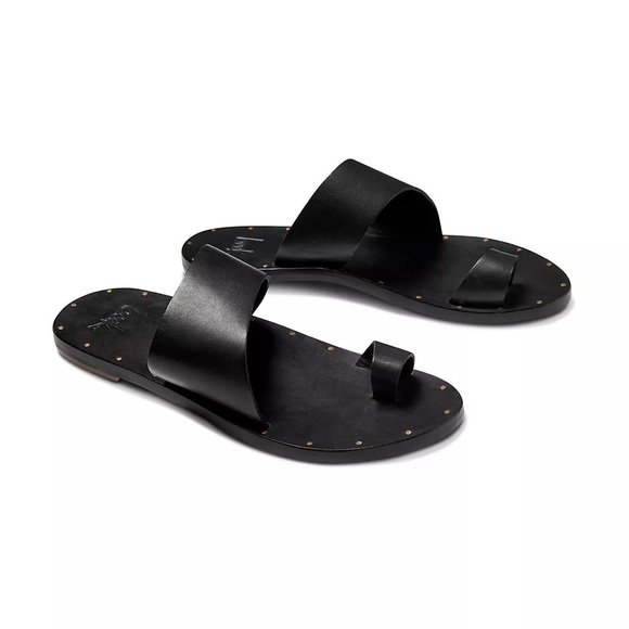 Beek Finch Handmade Leather Slide Sandals Black Ring Tan Women’s Size 5 NWOT - Picture 2 of 8